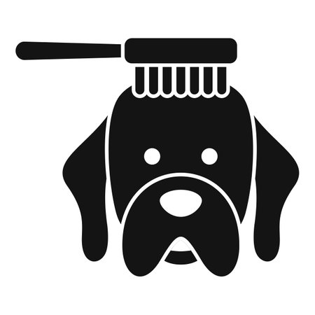 Professional dog grooming icon in black and white with pet care and hygiene elements, featuring a simple silhouette design and vector illustrationのイラスト素材