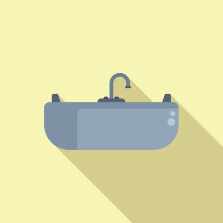 Modern and minimalist bathroom sink illustration in flat design with muted colors, showcasing cleanliness and hygiene, perfect for contemporary home decor and interior improvementのイラスト素材