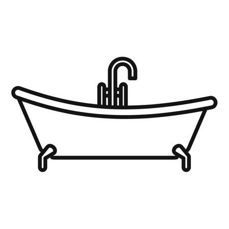 Vintage clawfoot bathtub line icon in simple and minimalistic drawing style for bathroom interior design with elegant and classic retro touchのイラスト素材