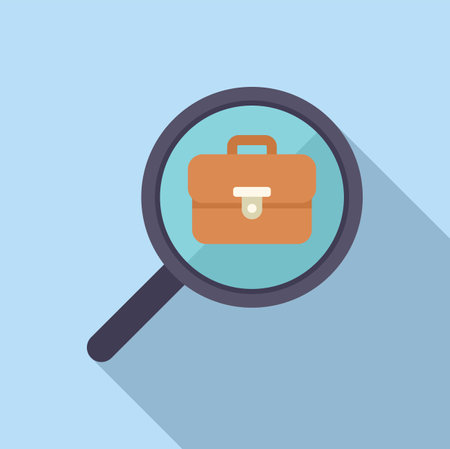 Vector illustration of a magnifying glass focusing on a briefcase, symbolizing job and career searchのイラスト素材