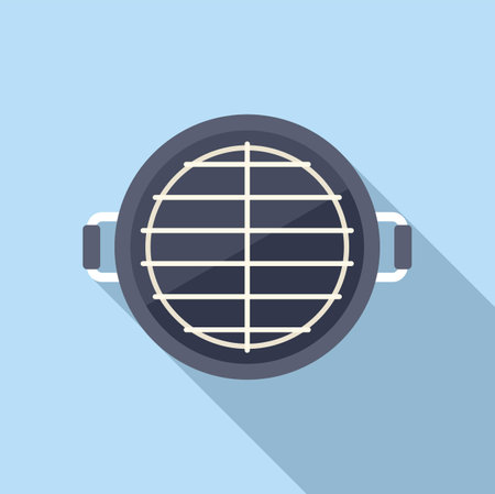 Flat design vector of a barbecue grill with a top view on a blue background, suitable for cooking and summer iconsのイラスト素材
