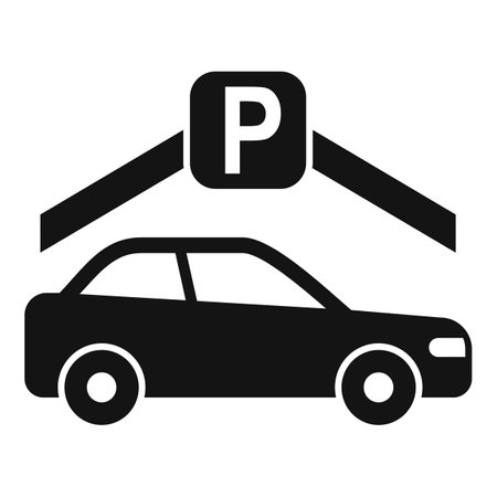 Simple and minimalistic car parking icon illustration in black and white vector design, representing vehicle transportation symbolのイラスト素材