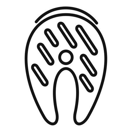 Minimalist linear salmon steak icon in black and white, perfect for seafood restaurant menus and culinary designs.のイラスト素材