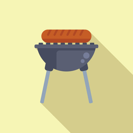 Simplistic vector illustration of a barbecue grill with a single sausage, with a flat style shadowのイラスト素材