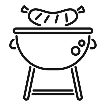 Barbecue grill icon illustration with line art, sausage cooking, and bbq vector symbol for graphic design, outdoor picnic, and summer partyのイラスト素材