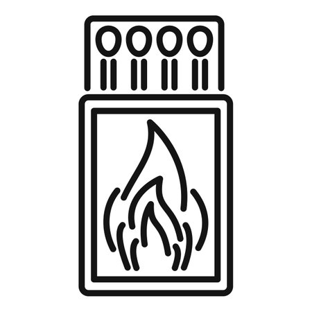 Black and white icon of a matchbox with a stylized flame, ideal for designsのイラスト素材