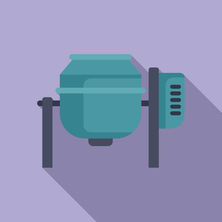 Vector illustration of a blue cement mixer on a purple background, showcasing a simple flat designのイラスト素材