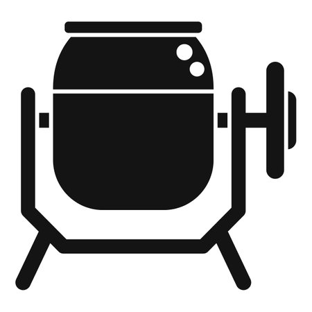 Vector illustration of a black and white simple flat design cement mixer icon, isolated and suitable for construction, industrial, and building machinery related web and graphic design projectsのイラスト素材