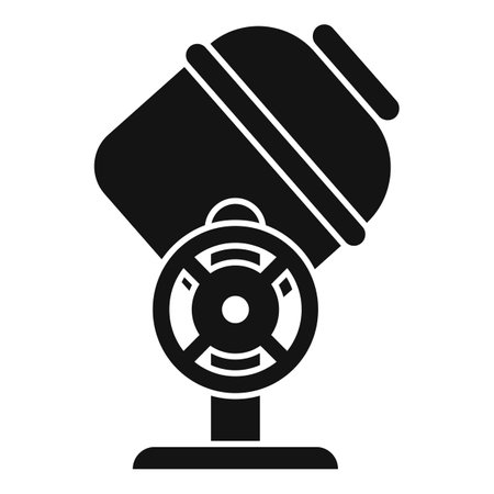 Modern black spotlight icon with white vector isolated symbol for stage lighting equipment and theatrical illustration in minimalism designのイラスト素材