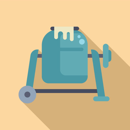 Cartoon cement mixer illustration in flat design with blue color vector, depicting a playful construction machinery equipment icon for kids educational toysのイラスト素材
