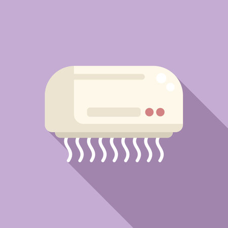 Flat design icon of a modern white air conditioner with a minimalistic purple backdropのイラスト素材