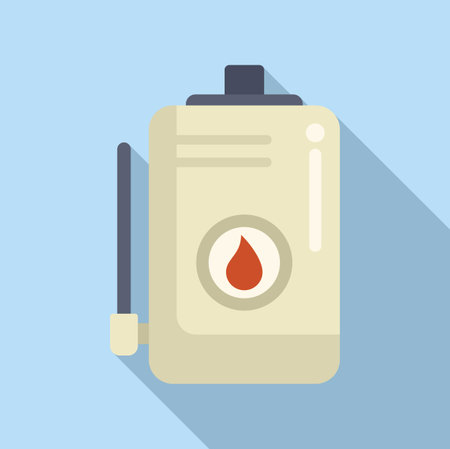 Simplistic vector graphic of a home water heater in flat design style with a shadow on a blue backgroundのイラスト素材