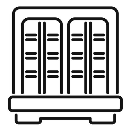 Minimalist black and white vector bookshelf line icon design for modern interior decoration and organization of books in home. Office. Or libraryのイラスト素材
