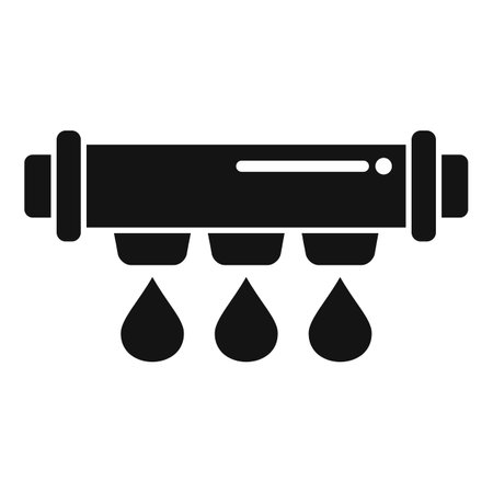 Water filtration icon with droplets and filter vector illustration for purification and clean drinking water, isolated in black and white. Perfect for home appliance and plumbing accessory designsのイラスト素材