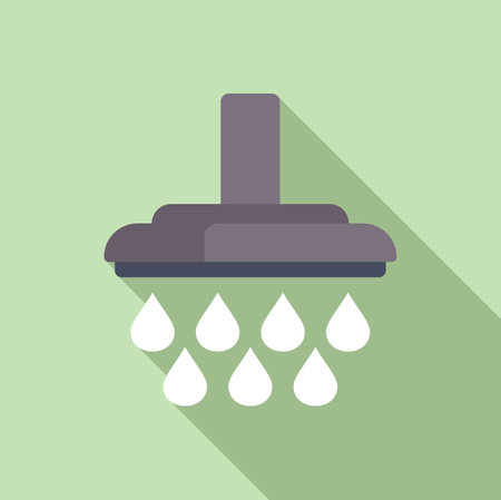 Vector illustration of a stylish flat design showerhead with water drops on a green backgroundのイラスト素材