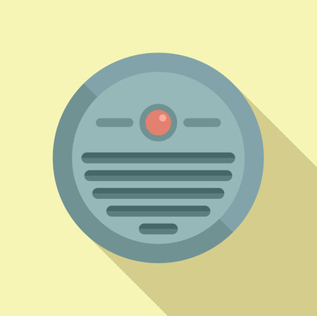 Flat design icon of a robotic vacuum cleaner with shadow, on a beige backgroundのイラスト素材