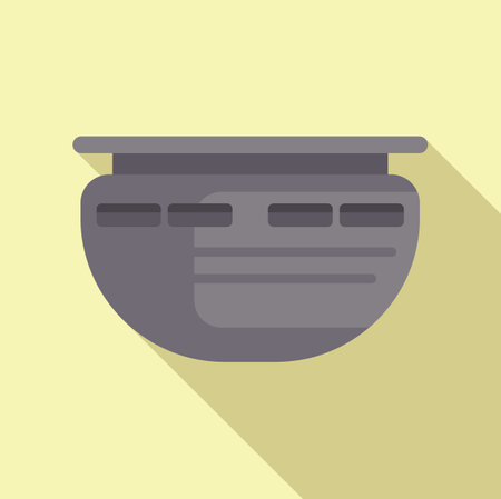 Modern flat design graphic depicting a simple mixing bowl icon with a long shadow on a pastel backgroundのイラスト素材