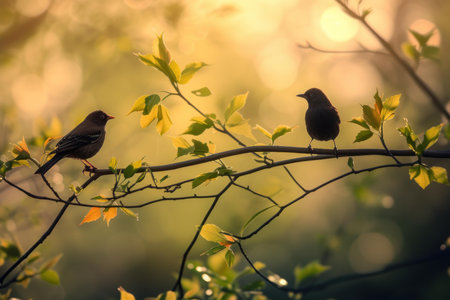 Rustic Birds tree branch wildlife. Fauna wild. Generate Aiの素材
