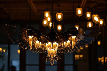 Dramatic Black eagle bird lights. Avian raptor. Generate Aiの素材