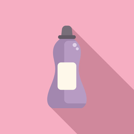 Vector image featuring a stylized purple cleaning detergent bottle with a label on a pink backgroundのイラスト素材