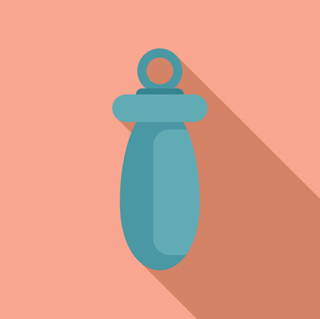 Flat design illustration of a blue baby bottle icon with a shadow, on a warm pastel backdropのイラスト素材