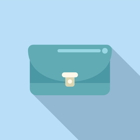 Flat design illustration of a teal wallet icon with a long shadow, on a pastel blue backgroundのイラスト素材