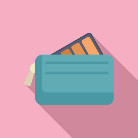 Minimalist vector illustration of a blue wallet with credit cards peeking out, set on a pink backgroundのイラスト素材