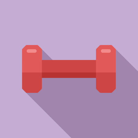 Simplified illustration of a flat design red dumbbell icon with a soft shadow, isolated on a purple backgroundのイラスト素材