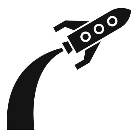 Black silhouette of a rocket midlaunch, ideal for concepts of innovation and explorationのイラスト素材