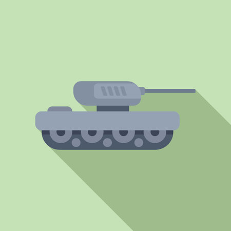 Simple, flat design illustration of a cartoon military tank against a pastel green backdropのイラスト素材