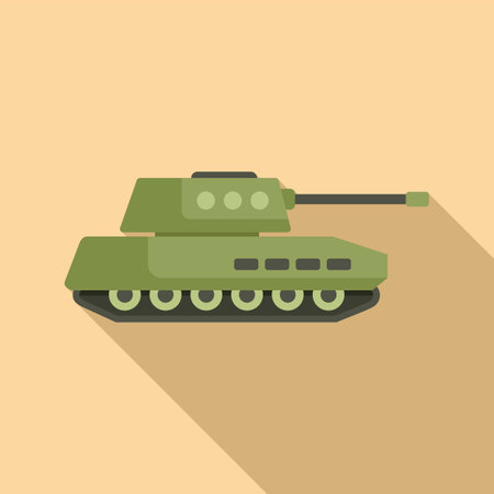 Modern flat design of a green military tank with a long barrel on a beige backgroundのイラスト素材