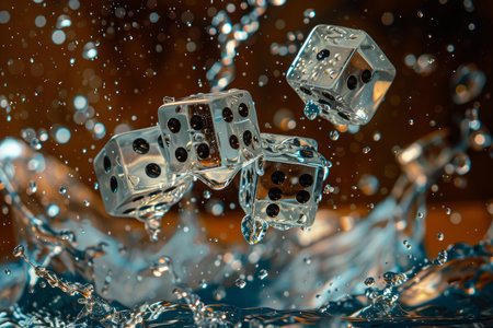 Captivating highspeed photography of frozen motion dice splash in water with dynamic movement and blurring underwaterの素材