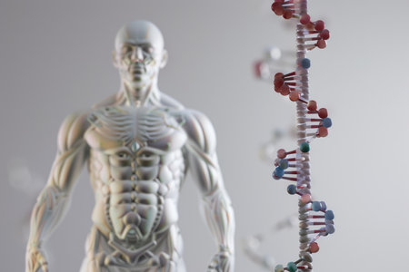 Detailed 3d render of the human anatomy with a focus on the dna helix structureの素材