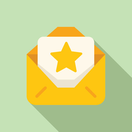 Receiving a special and important positive feedback message through an online email notification. Symbolized by a star and enclosed in a yellow envelope. Serving as a motivation and inspirationのイラスト素材