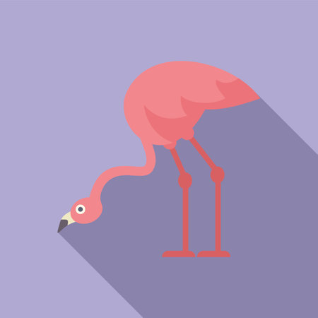 Minimalist vector illustration featuring a pink flamingo bending its neck to search for foodのイラスト素材