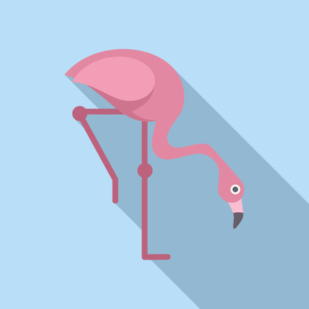 Pink flamingo dipping its beak below the surface searching for something to eatのイラスト素材