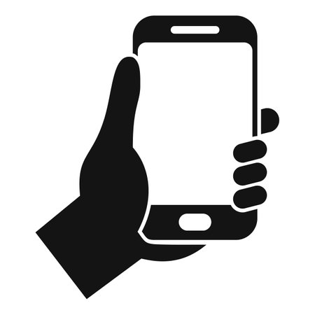Silhouette of a hand holding a smartphone, symbolizing mobile communicationのイラスト素材