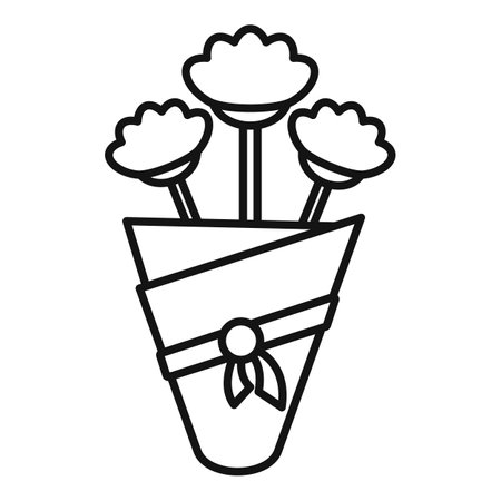 Simplistic drawing showing a bouquet of flowers wrapped in paper and tied with stringのイラスト素材