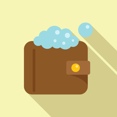 Concept of wealth and affluence, featuring a brown overstuffed wallet overflowing with cash, depicted as blue bubblesのイラスト素材