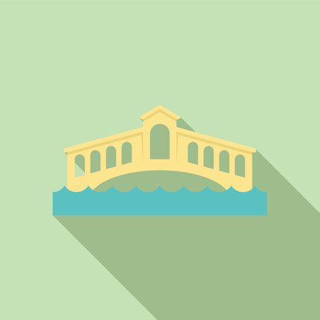 Minimalist illustration featuring a bridge arching over blue waterのイラスト素材