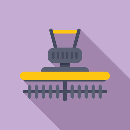 Modern flat design icon with a long shadow featuring a yellow and black lawn mowerのイラスト素材