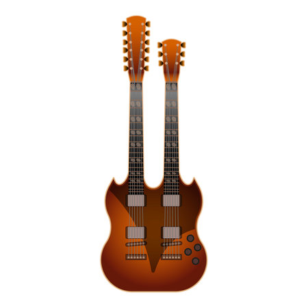 Detailed illustration of a brown double neck electric guitar, isolated on a white backgroundのイラスト素材