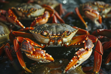 Lucrative Bering sea fishing crabs. Fish ocean ship with equipment rainy coat. Generate Aiの素材