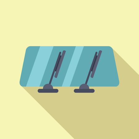 Flat design icon of a car windshield with two wipers on a pastel backgroundのイラスト素材