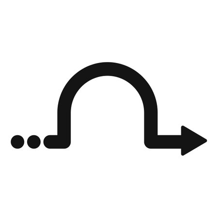 Simple black curved arrow with three trailing dots, suggestive of motion or return, isolated on a white backdropのイラスト素材