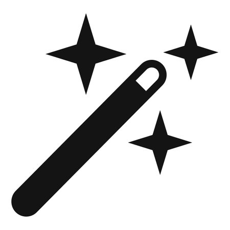 Simple black and white illustration of a magic wand with sparkling starsのイラスト素材