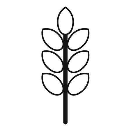 Simplified line art icon of an ear of wheat in black on a white background, suitable for various designsのイラスト素材