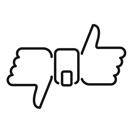 Black and white line drawing of a thumbs up and thumbs down symbol, representing like and dislikeのイラスト素材