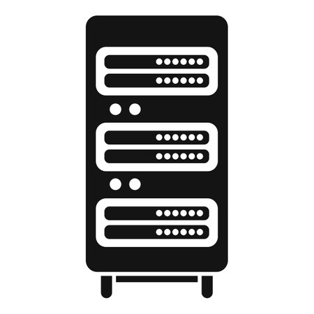 Vector illustration of server rack icon in black and white color, isolated on white background. Perfect for technology, data center, computer, network, and hardware conceptsのイラスト素材