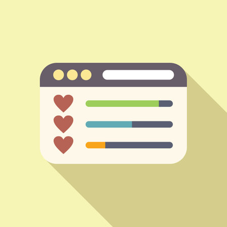 Minimalist vector illustration showing a simplified browser window with hearts and progress barsのイラスト素材